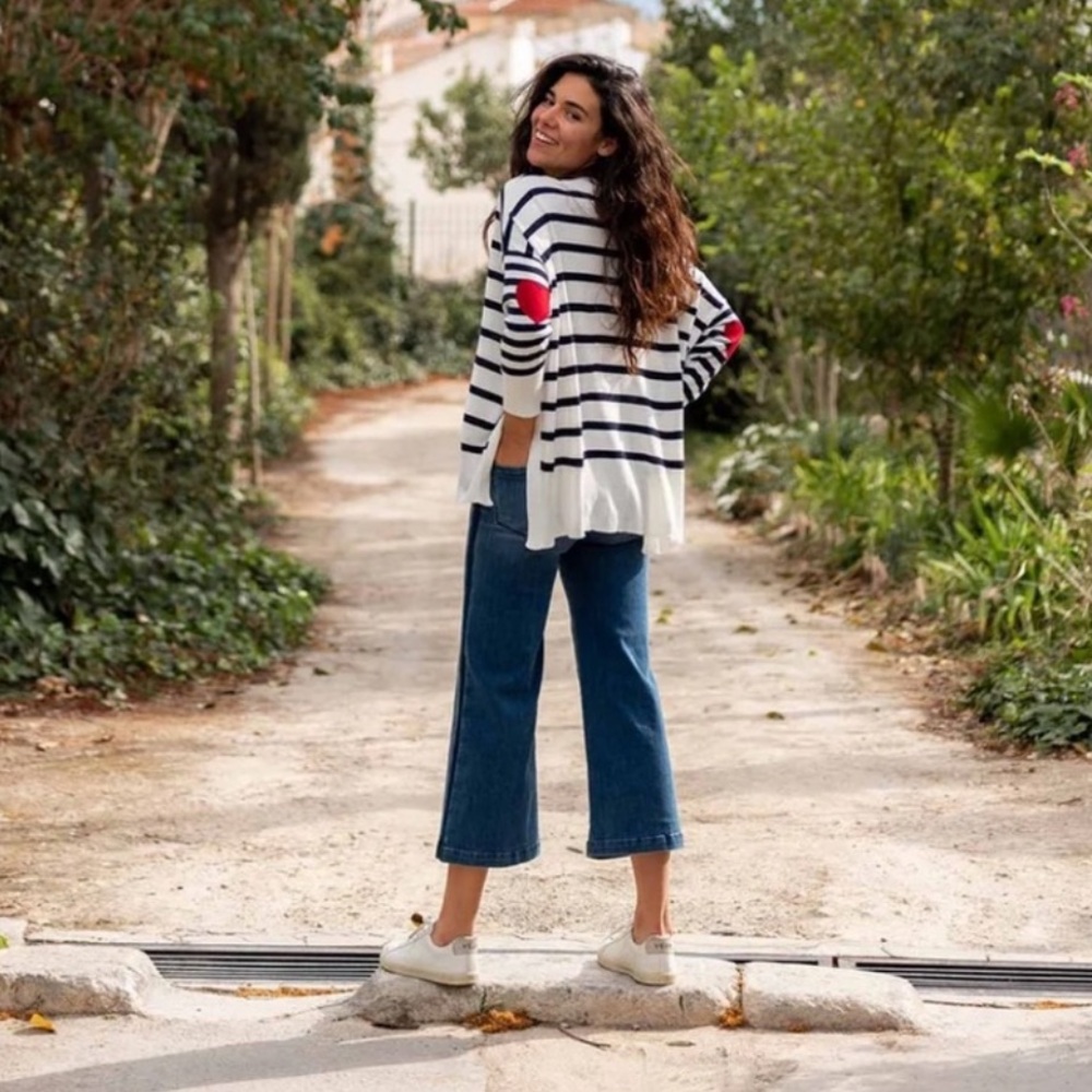 MERSEA amour striped sweater top with heart elbow patches ONE SIZE